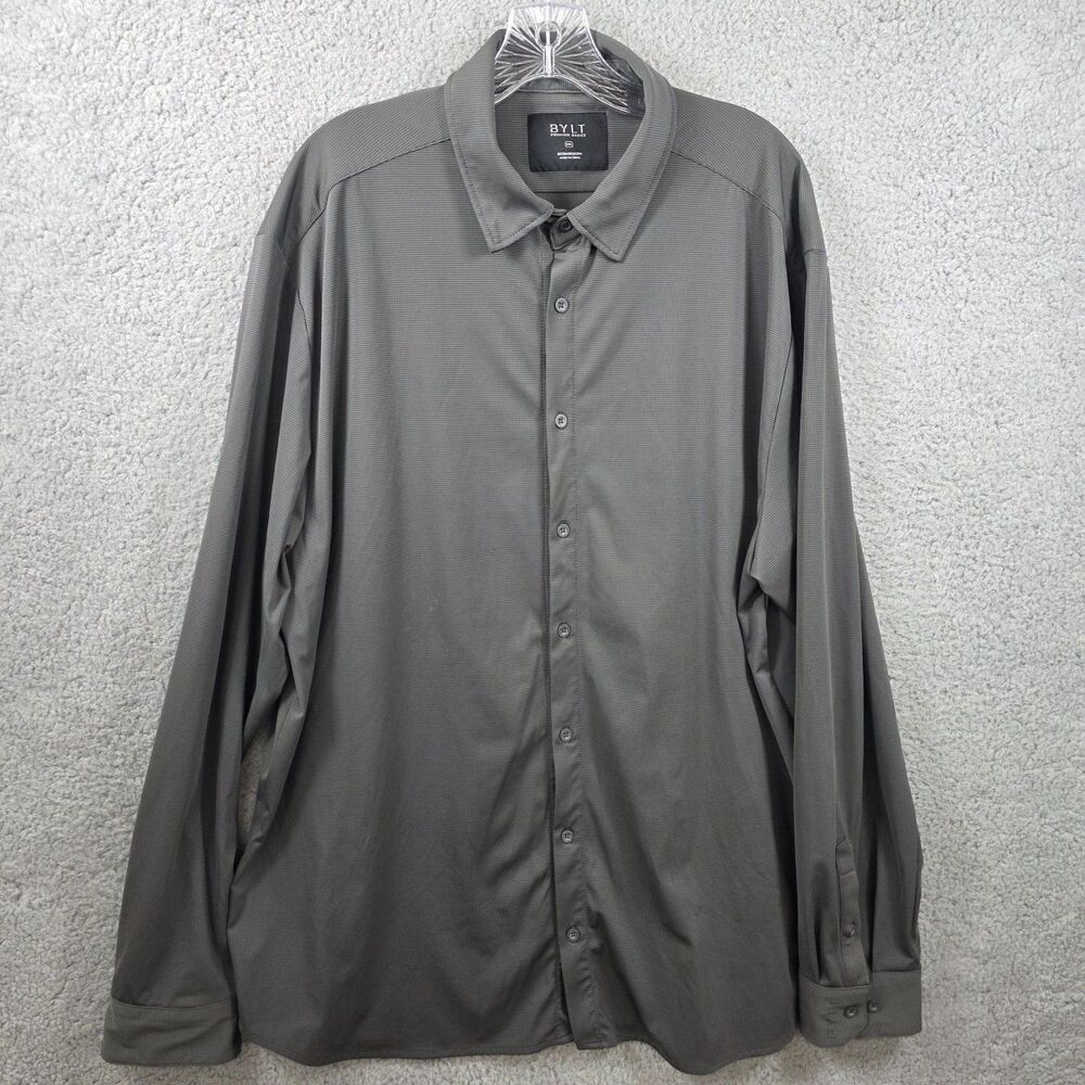 BYLT Premium Basics Shirt Mens Gray Executive Fit Stretch Button Down Size 2XL